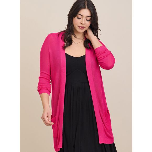 Torrid Cardigan Open Front Sweater in Hot Pink - Picture 3 of 10
